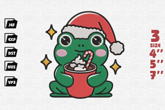 Cute Merry Frog Christmas Embroidery